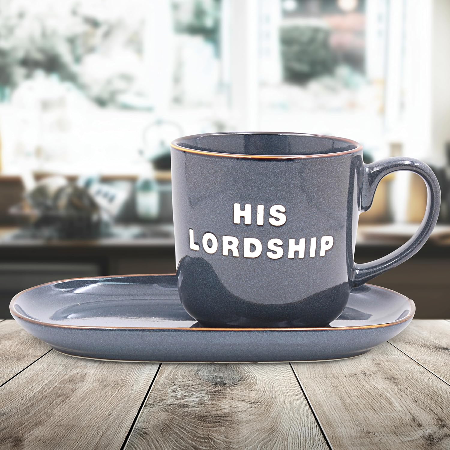 Lesser & Pavey Just Saying Tassen & Geschenke His Lordship Snack-Set – Blau | Tasse und Snack-Tablett Set aus Knochenporzellan | Große Kaffeetasse und Teller | Geschenkset für Tee-, Kaffee – Bild 3