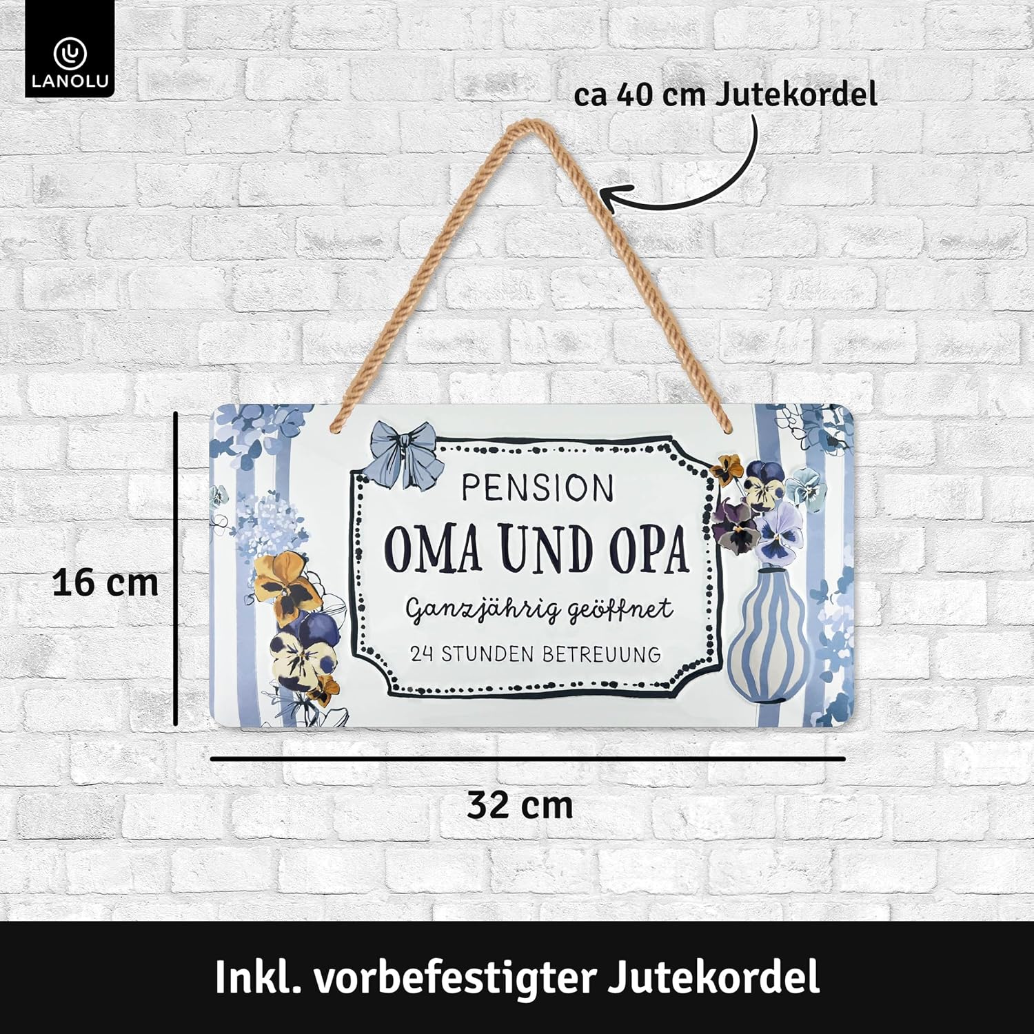 LANOLU Retro Tin Sign, Grandma and Grandpa Pension Sign for Hanging, Funny Gift Idea for Grandparents from Grandchildren, Embossed with Jute Cord, 16 x 32 cm – Bild 5