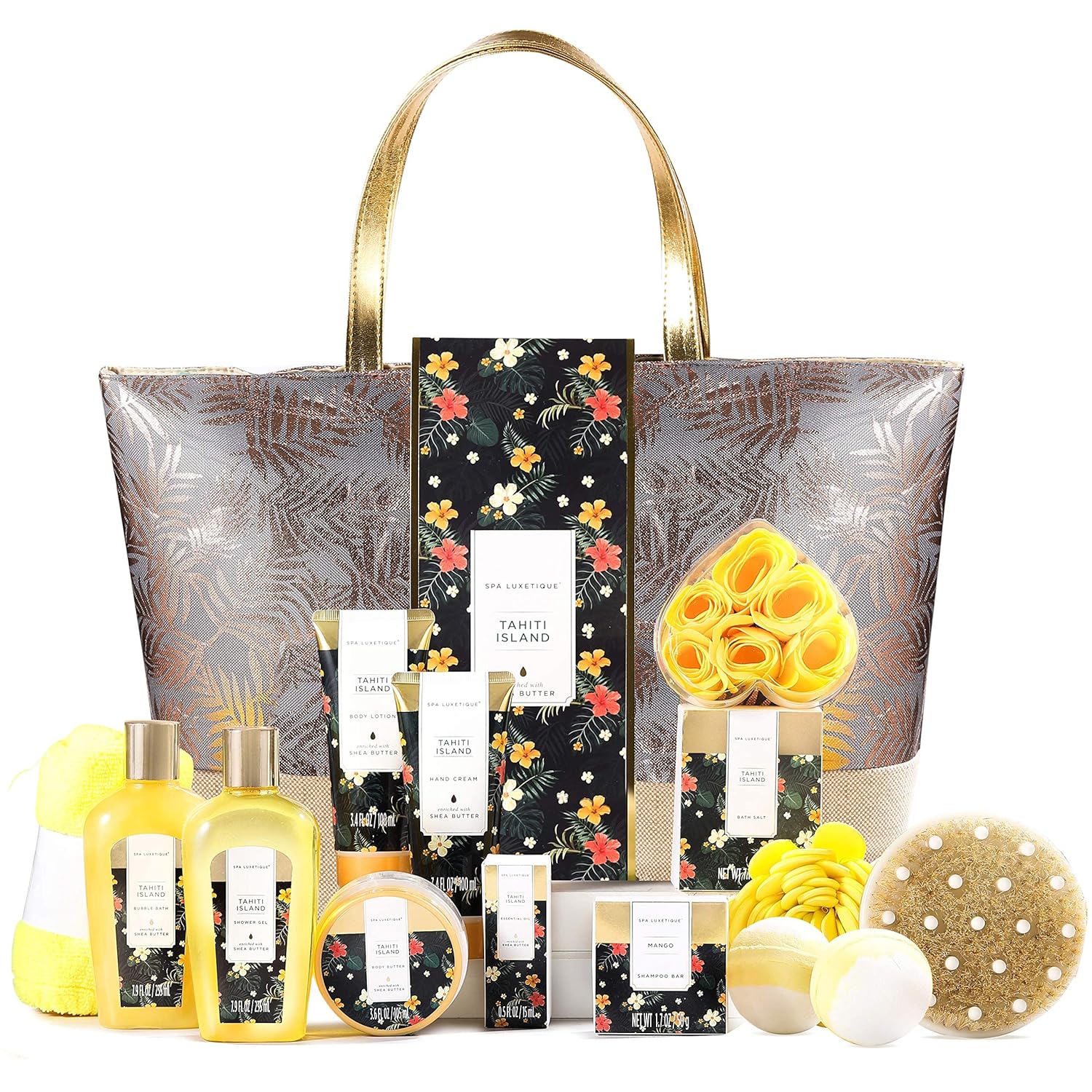 SPA LUXETIQUE Bath Spa Gift Set for Women, Beauty Wellness Set for Women, 15-Piece Birthday Gift with Shower Gel, Bubble Bath, Spacious Handbag, Ideal Valentine's Day Gifts, Mother's Day Gift