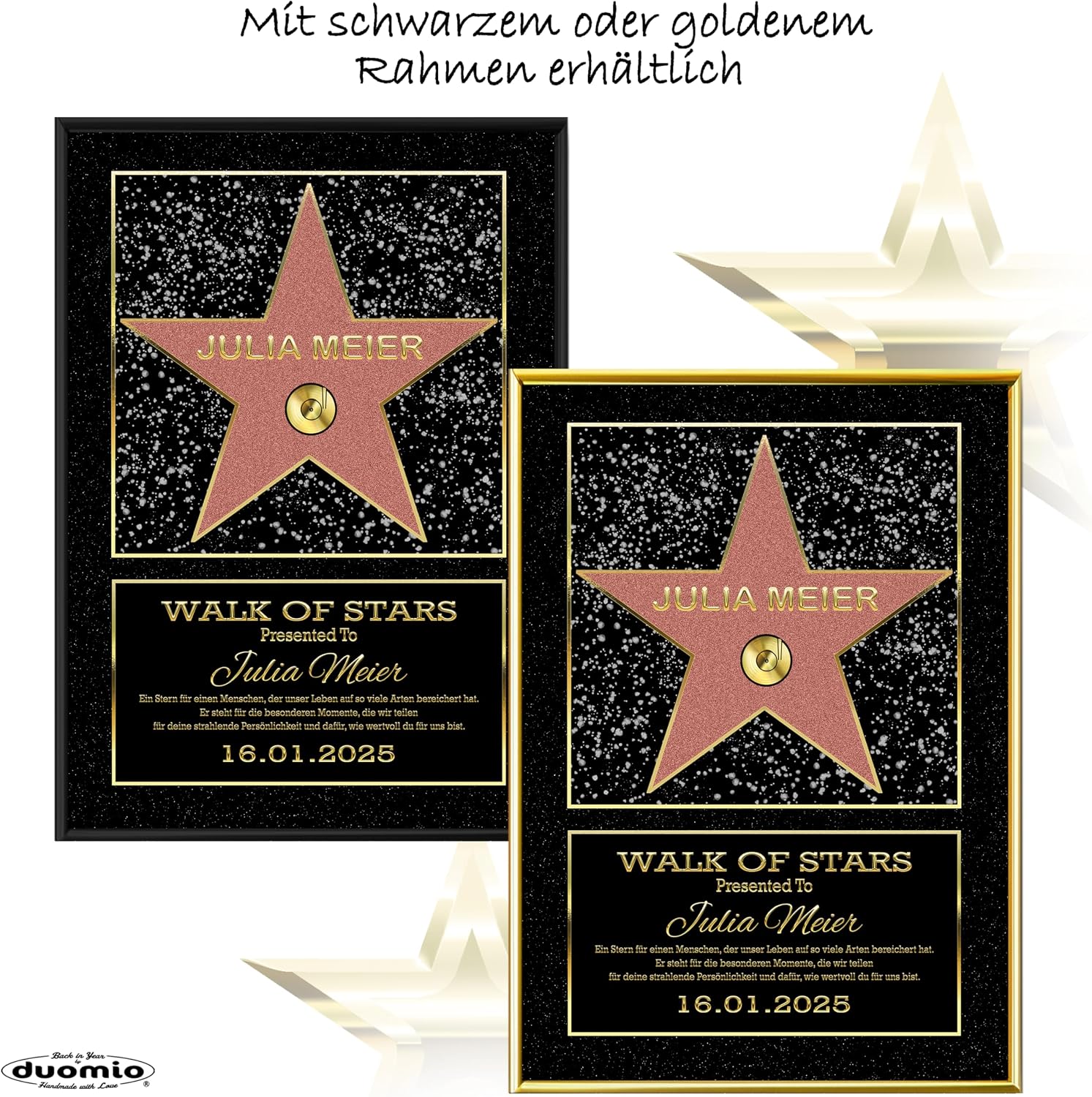 DUOMIO HOLLYWOOD Walk of Fame Star, Personalised Certificate Optional with Frame, 3 Sizes, Design, Theme, Text, Background Colour Selectable, Premium Paper Print, Gifts for Men / Women – Bild 5