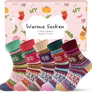 Wool Thermal Socks for Women, 5 Pairs, Thick and Warm for Winter