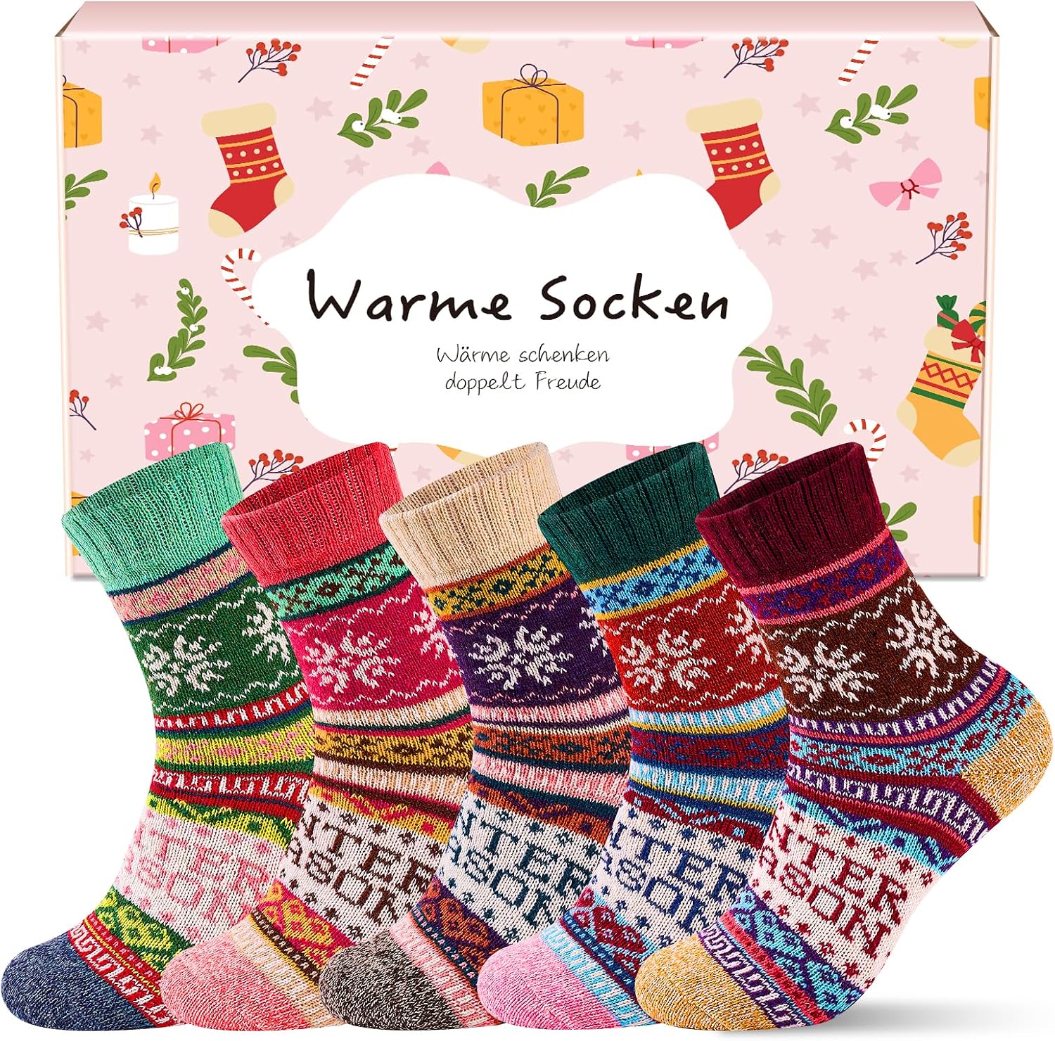 Wool Thermal Socks for Women, 5 Pairs, Thick and Warm for Winter