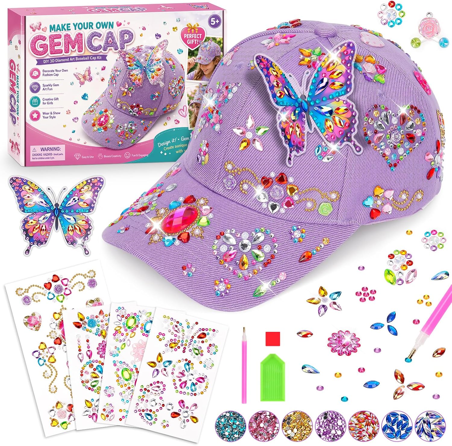 Craft Girls 5 6 7 8 9 Years Diamond Painting Children's Baseball Cap Set – Bild 8