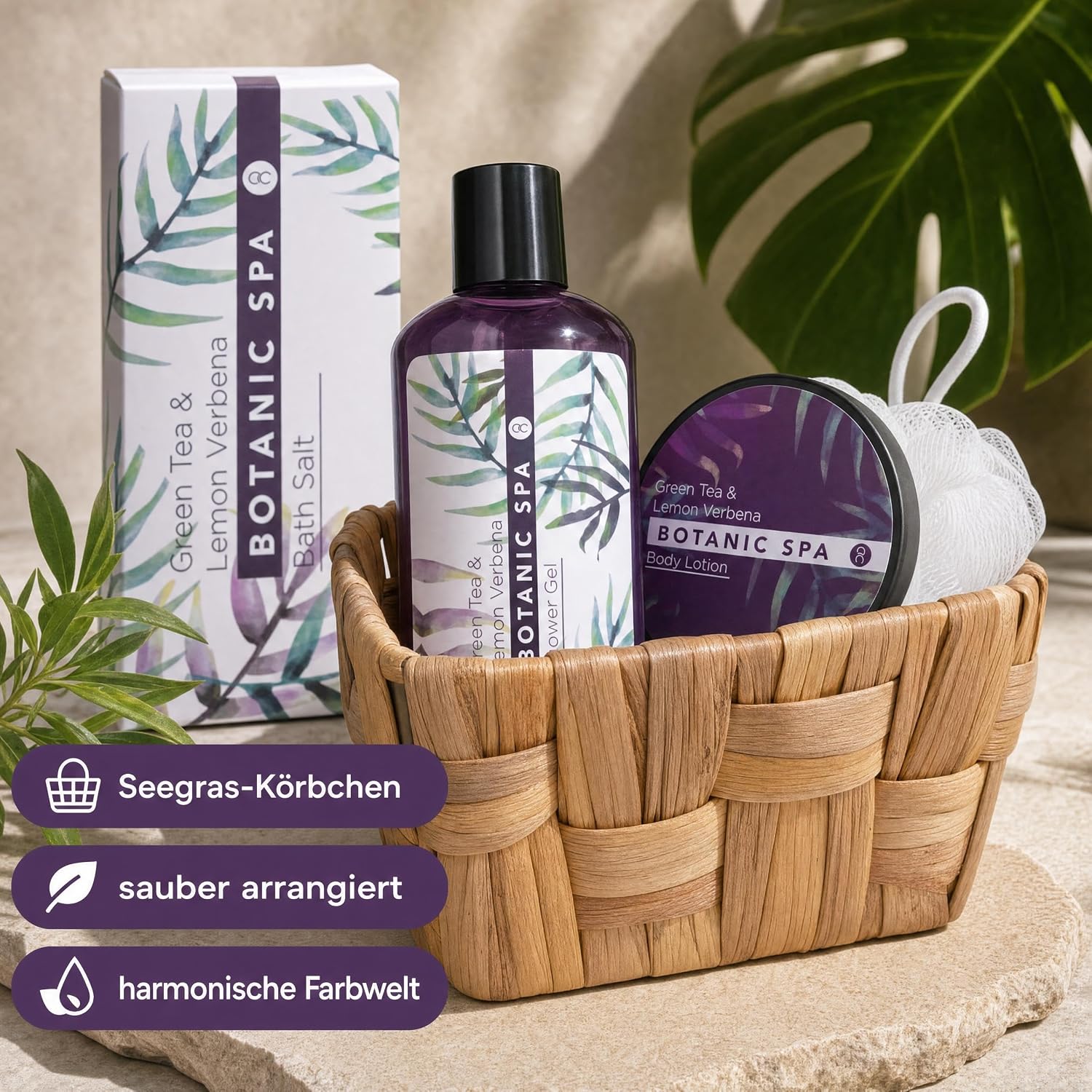 Accentra Botanic Spa Gift Set in Decorative Seagrass Basket - 5-Piece Bath and Shower Set, Best Gift for Birthday, Valentine's Day, etc. – Bild 6