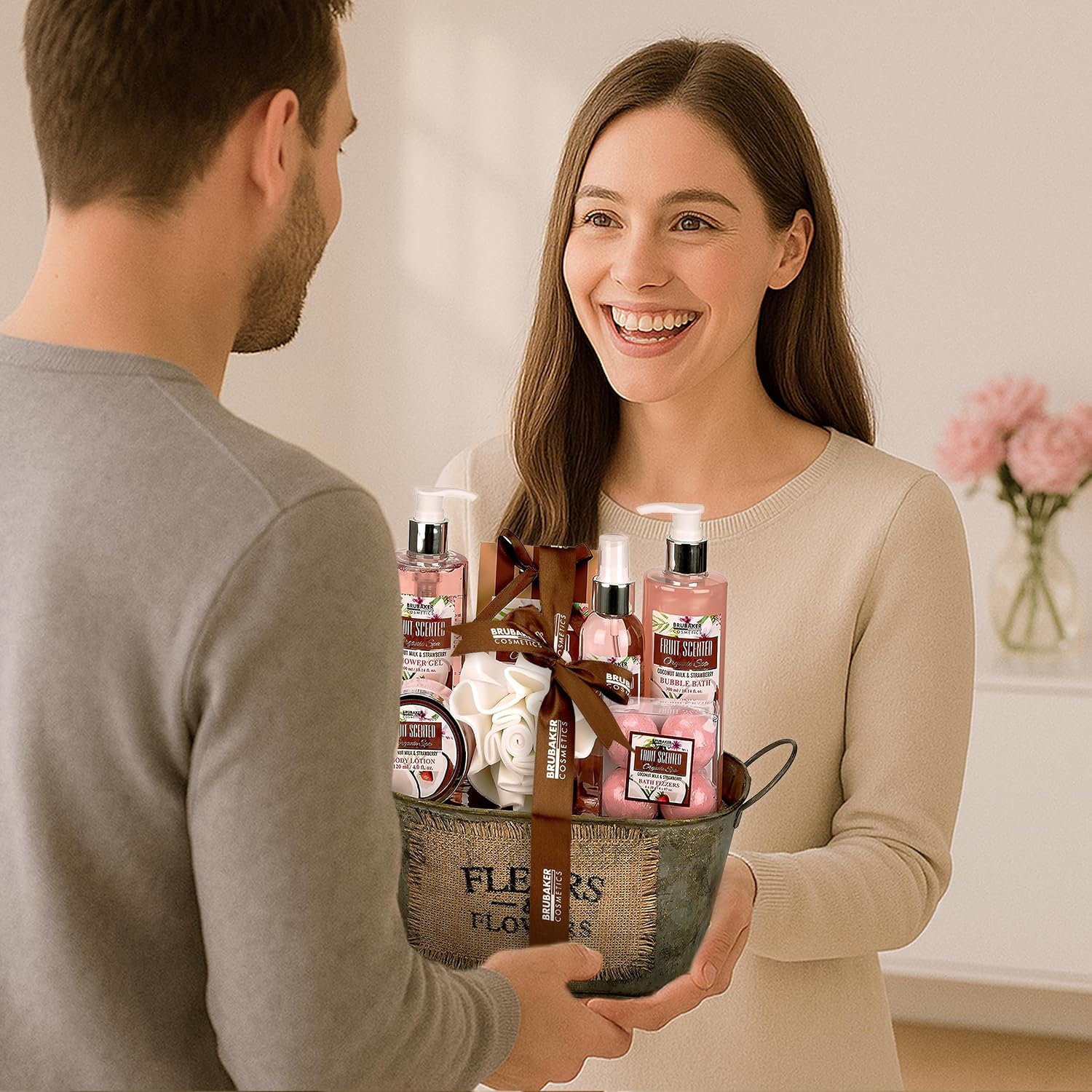 Brubaker Cosmetics Bath and Shower Set Coconut and Strawberry Fragrance 10 Piece Gift Set in Vintage Tub – Bild 6