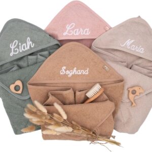 Kidsmood – Personalised Hooded Towel Baby | Cute Baby Towel, Embroidered with Name | Fluffy & Safe for Delicate Baby Skin Loving Gift for Birth Girls and Boys (75 x 75 cm)