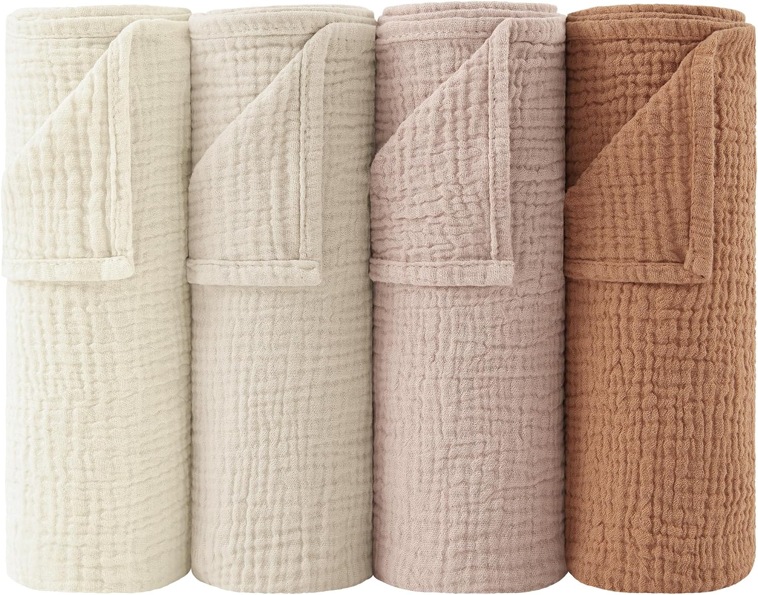 Bearmoss Molleton Cloths Baby 100% Cotton Soft Burp Cloths Baby, Breathable and Extremely Absorbent Muslin Cloth for Absorbent Muslin Cloths Pack of 4 60 x 60 cm (Brown)