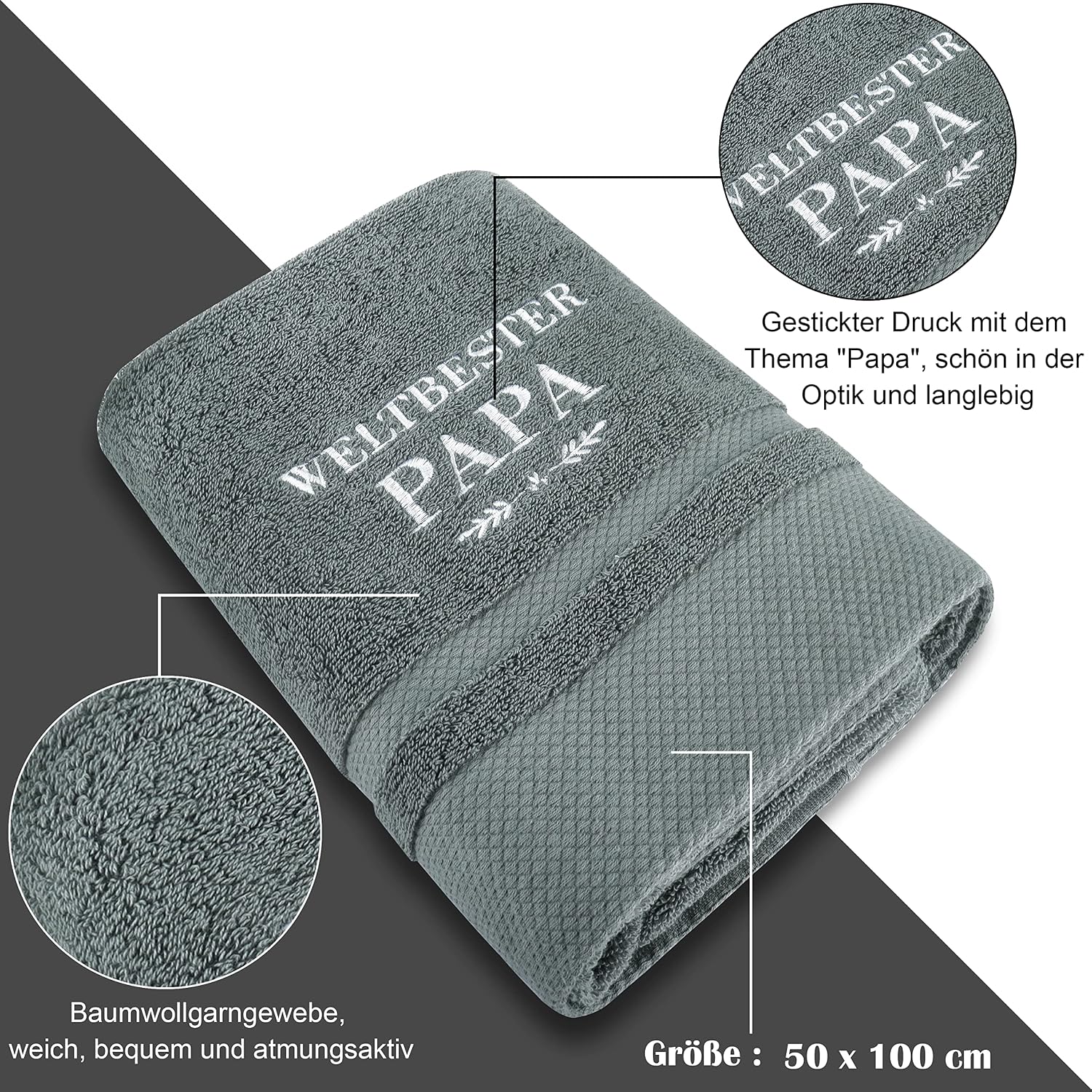Rebundex Weltbester Papa Gift Towel 50 x 100 cm Gifts for Dad Birthday Gift – Bild 3