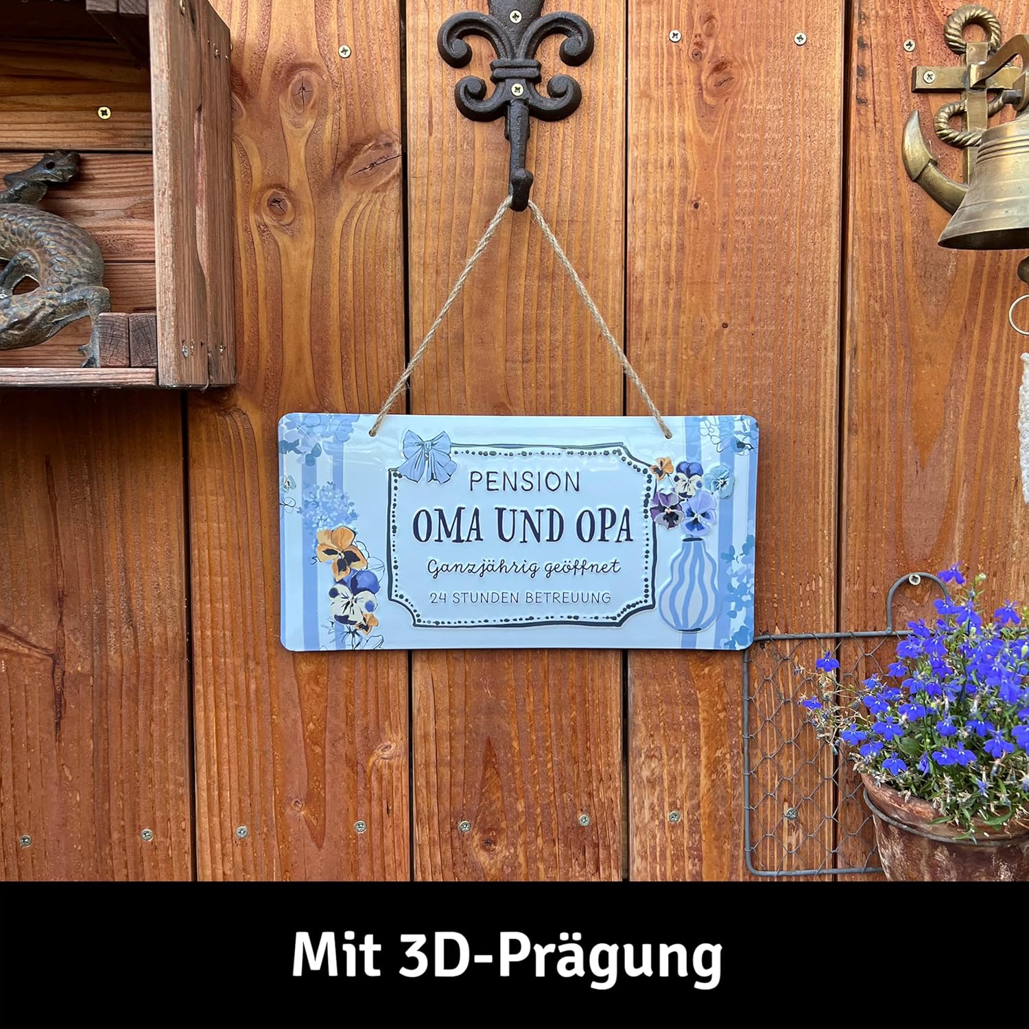 LANOLU Retro Tin Sign, Grandma and Grandpa Pension Sign for Hanging, Funny Gift Idea for Grandparents from Grandchildren, Embossed with Jute Cord, 16 x 32 cm – Bild 3