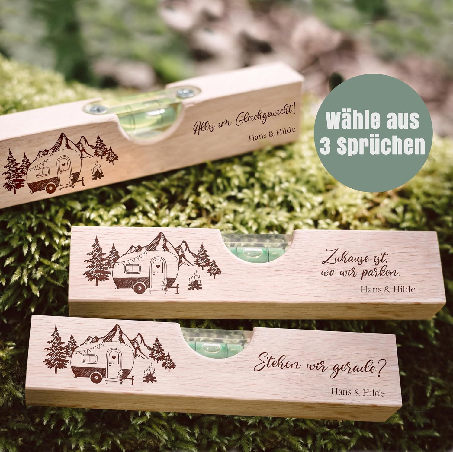 Spirit level personalised as gifts for men, dad gift, camping, outdoor, the ideal companion camper and caravan tool (Are we standing straight?) – Bild 3