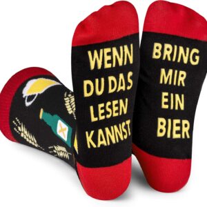 Lavley Wenn Du Das Lesen Kannst Bring Mir Funny Socks for Men and Women (Beer, Sparkling Wine, Coffee and Cake), German Slogan
