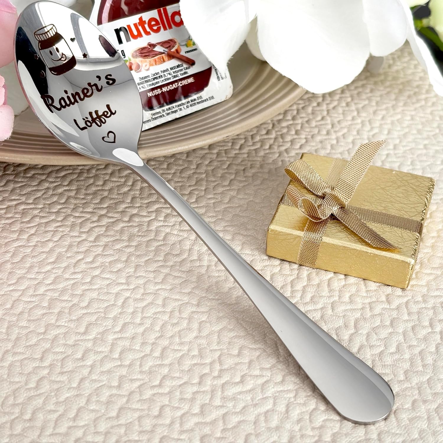 Personalised Engraved Spoon with Nutella Mini 15g Stainless Steel Silver 15cm Gift for Nutella Lovers – Bild 7