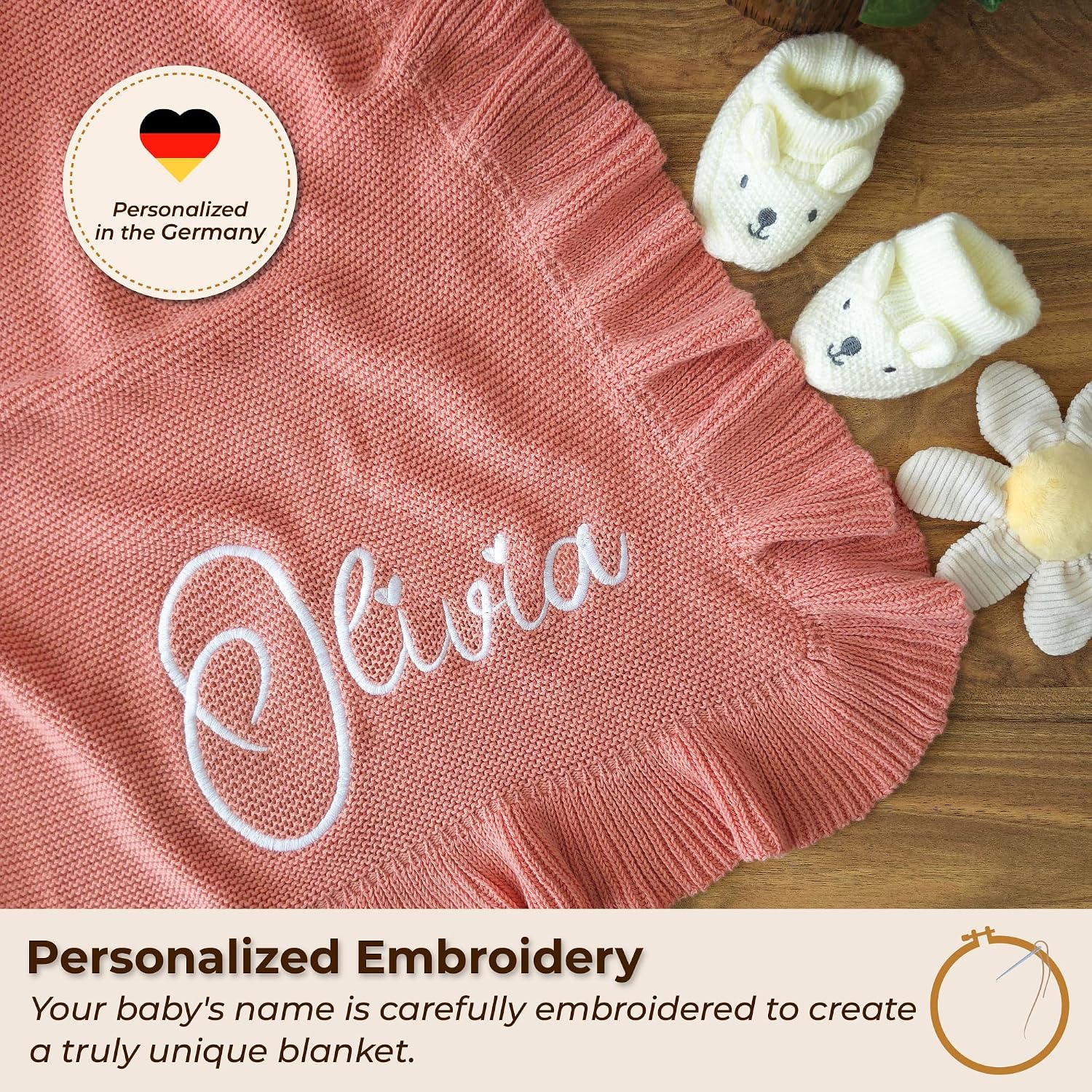 Baby Blanket Embroidered with Name 100 x 80 cm 100% Cotton – Bild 5