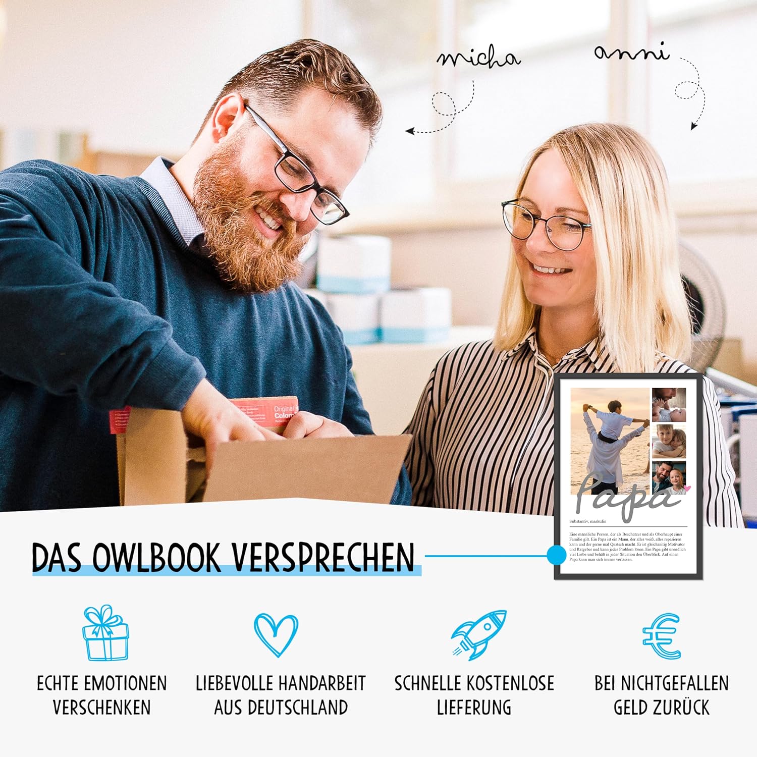 OWLBOOK Personalised Photo Gifts for Dad with 4 Photos Design Yourself - Poster Definition Dad - Gift as Birthday Gift | Optional with Picture Frame – Bild 6