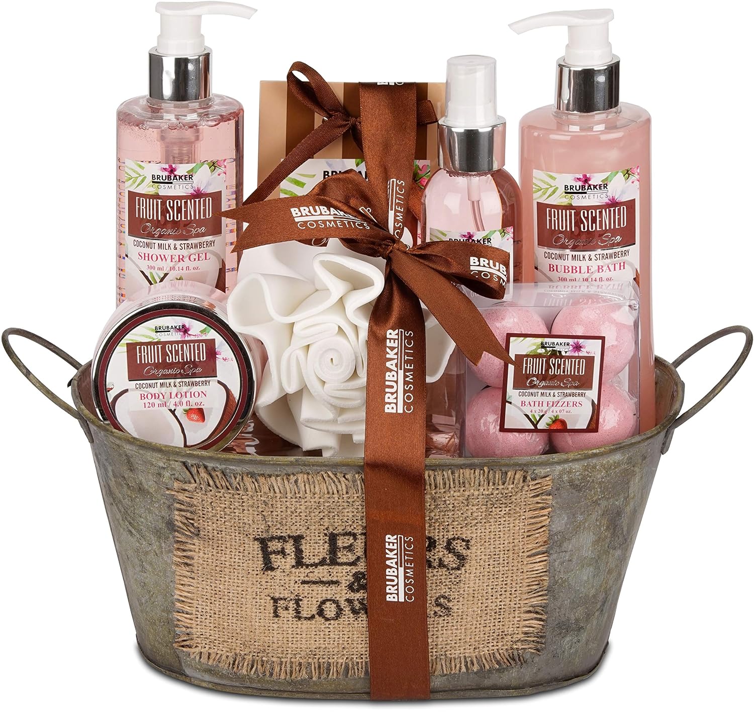 Brubaker Cosmetics Bath and Shower Set Coconut and Strawberry Fragrance 10 Piece Gift Set in Vintage Tub – Bild 9