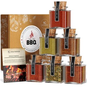 UMBRELLA® Premium Barbecue Spice Gift Set for Men – 6 Organic BBQ Spices with Recipe Ideas, Steak Pepper, Herb Butter & BBQ Rubs for Meat, Vegetables & Marinades, High-Quality Gift Box for Grill Fans