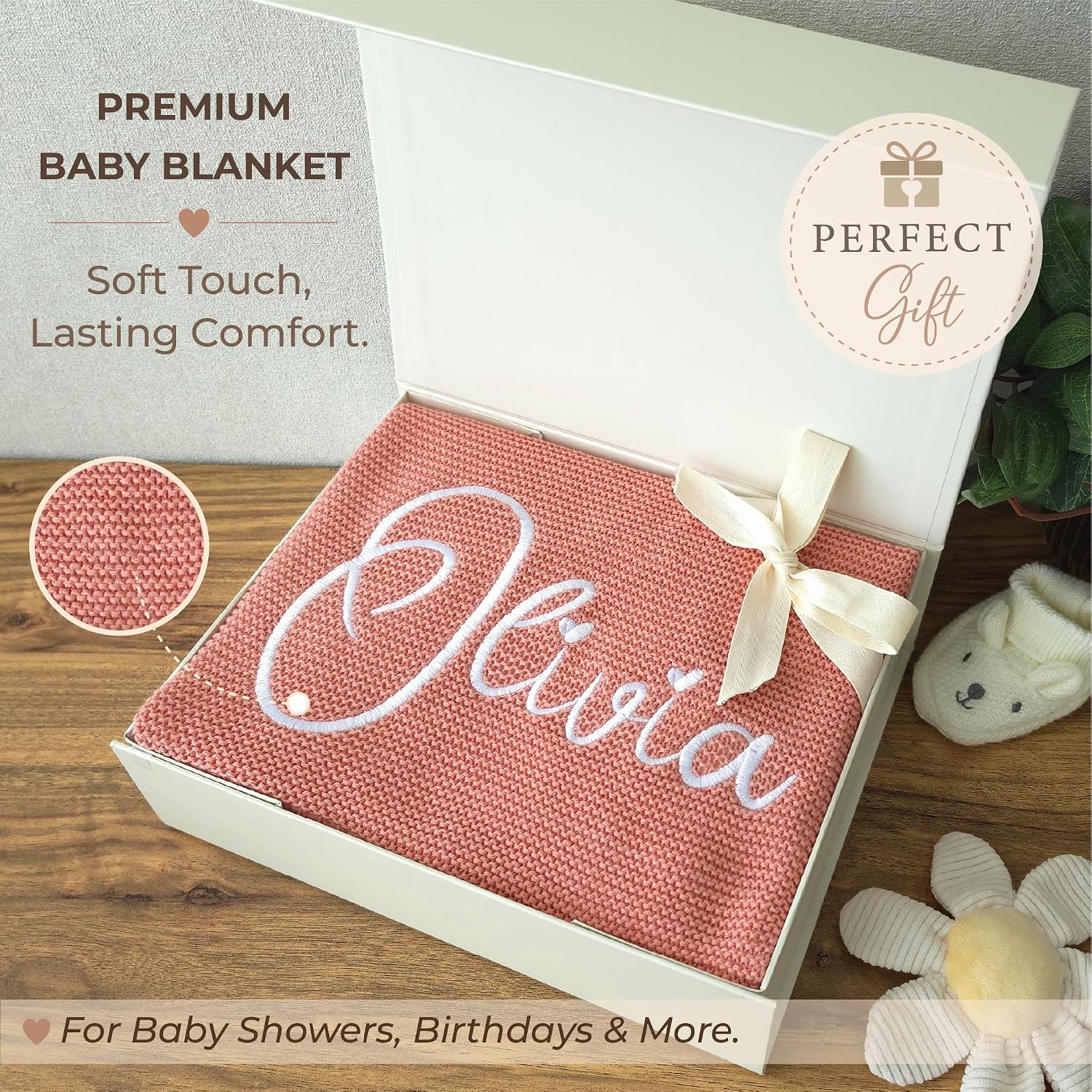 Baby Blanket Embroidered with Name 100 x 80 cm 100% Cotton – Bild 4