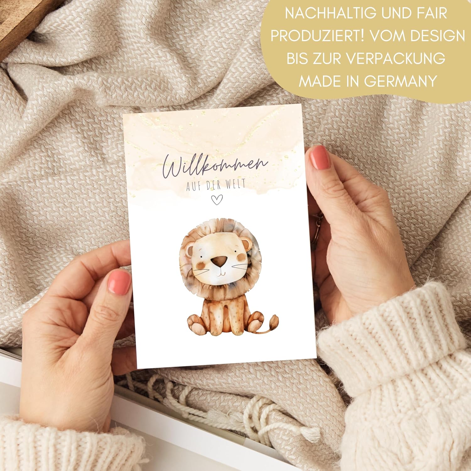 Greeting Card for Birth Baby Lion, Gender-Neutral Greeting Card Baby "Welcome to the World", unsiex Birth Card Money Gift Birth Boy Girl (1 Folding Card with Envelope) – Bild 5