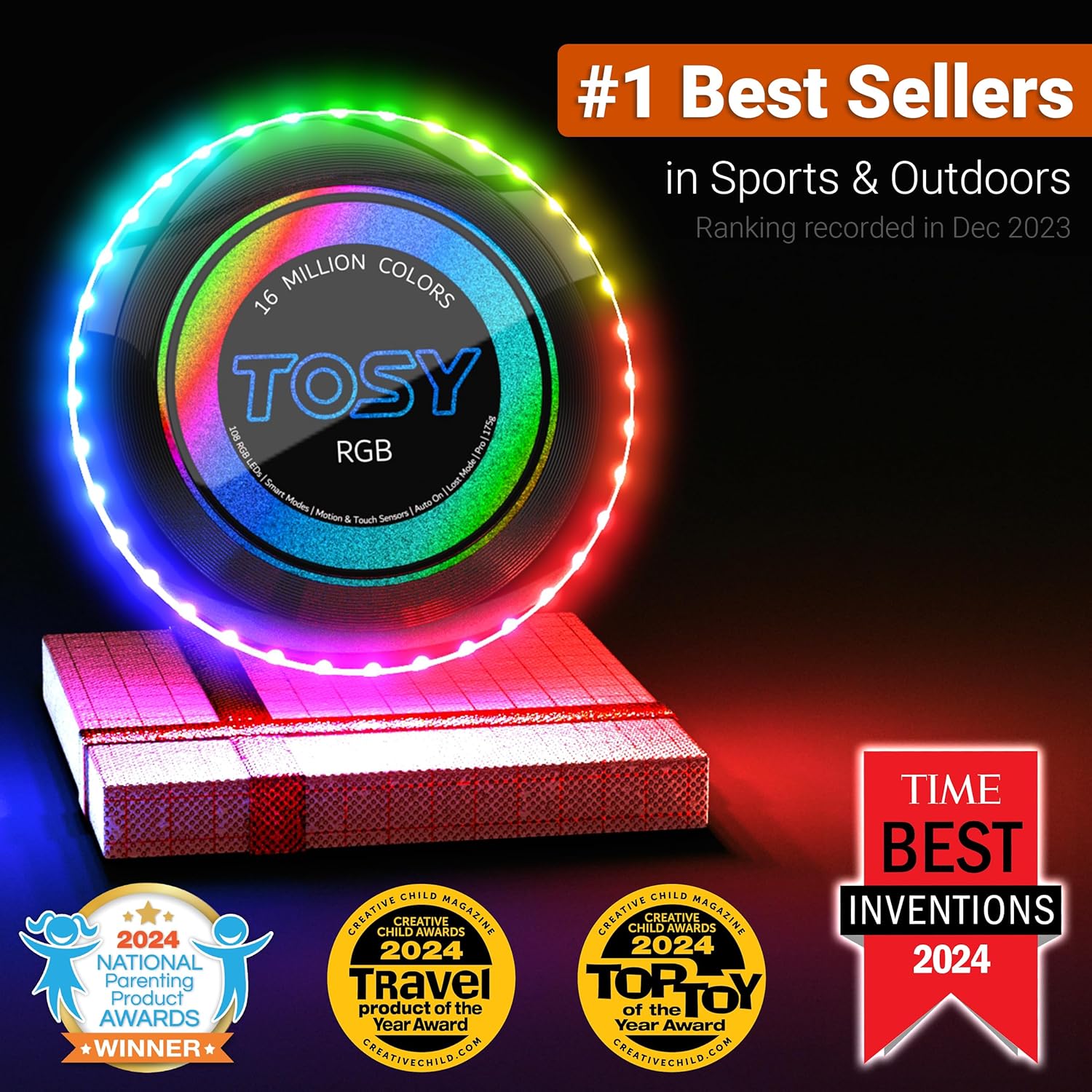 TOSY Flying Disc - 108 RGB LEDs or 36 Single Color LEDs, Super Bright Smart Modes Auto Light Up Rechargeable Waterproof Outdoor Toy for Kids & Adults 175g – Bild 2
