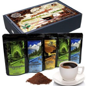 C&T Coffee Gift Set – 5 Different Coffees from Around the World – Ground – Single Origin Coffee Freshly Roasted in Drum Roasting Process – Tasting Package & Gift for Men and Women