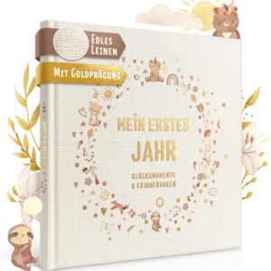 EULENTALER Baby Album Boho My 1st Year [with Linen Cover and Gold Embossing