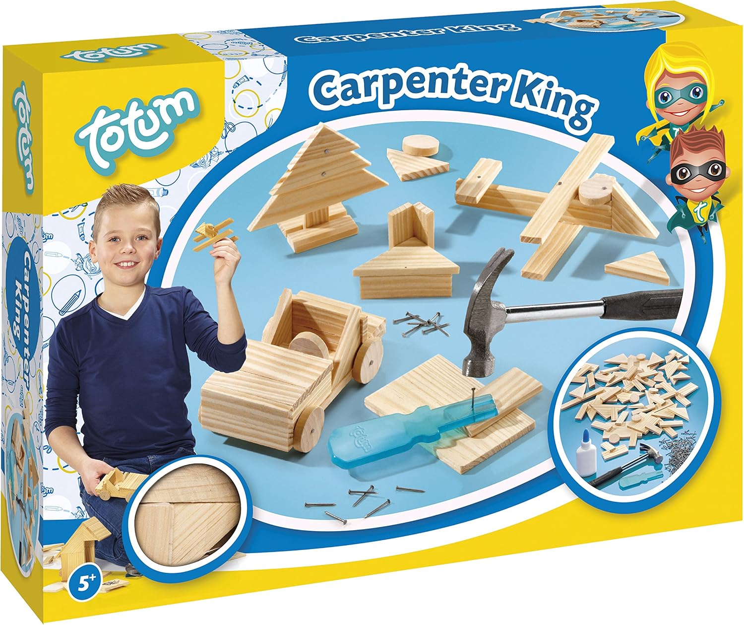 Totum TO025042 Carpenter King Hammer Game with Wooden Parts, Nails and Wooden Hammer