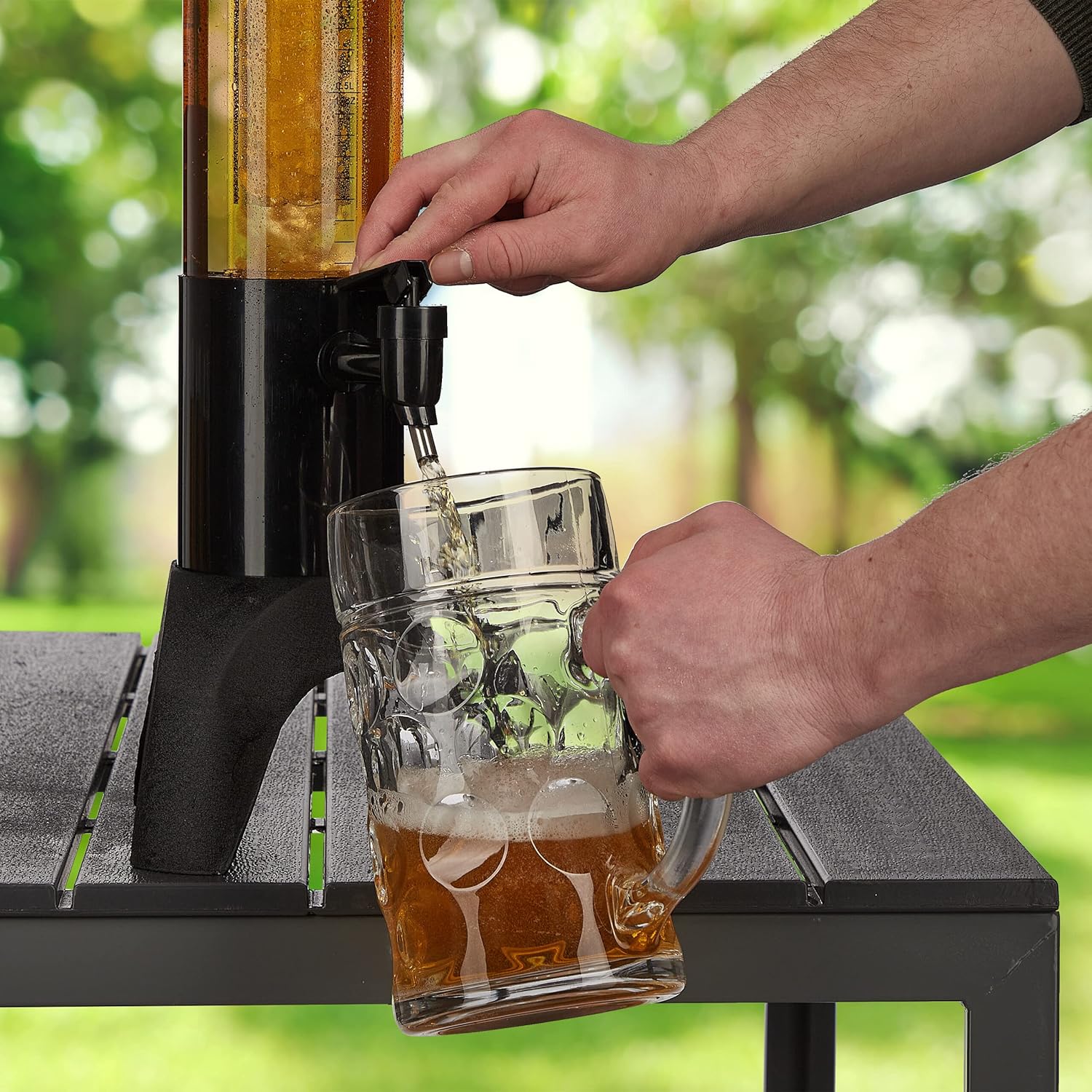 Relaxdays Beer column with tap, 2.5 L, drinks dispenser with cooling, beer tower garden, petrol pump, transparent/black – Bild 2