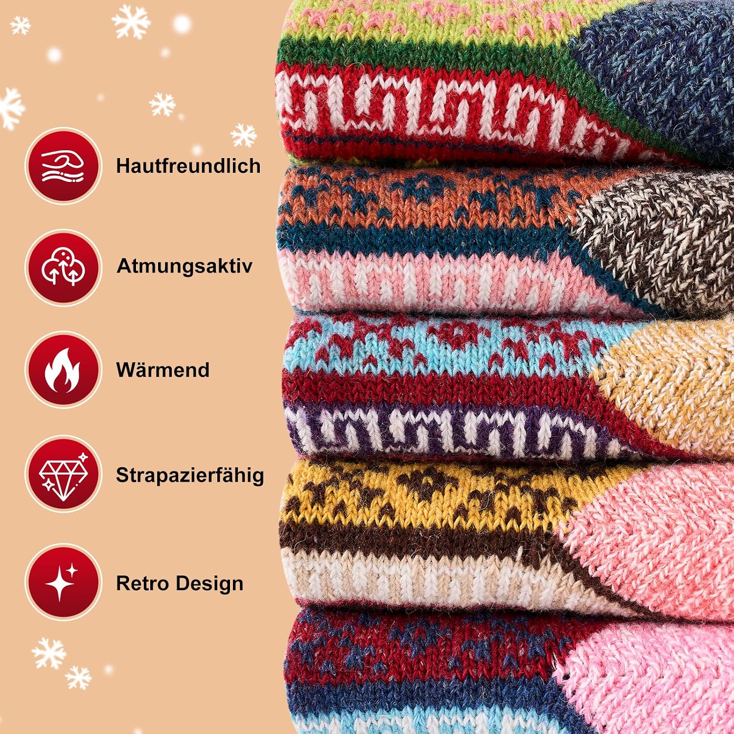 Wool Thermal Socks for Women, 5 Pairs, Thick and Warm for Winter – Bild 3