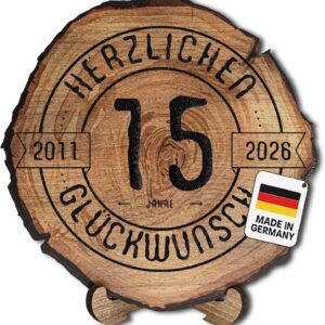 DARO Design Engraved Tree Disc for 15th Anniversary – Wooden Company Anniversary Gift – Service Anniversary Wooden Gifts with Engraving – Thickness 6 mm, Diameter 20 cm