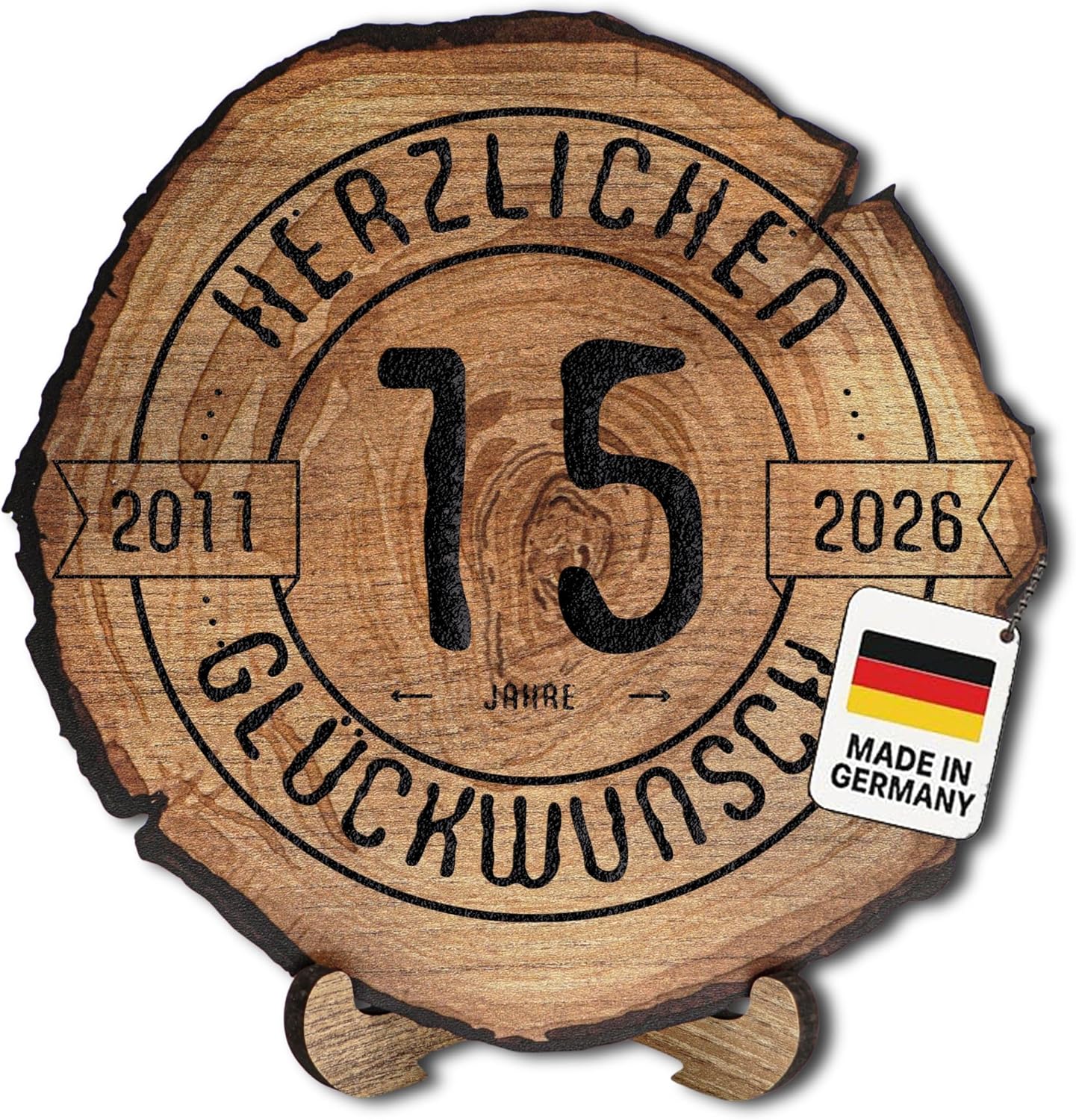 DARO Design Engraved Tree Disc for 15th Anniversary - Wooden Company Anniversary Gift - Service Anniversary Wooden Gifts with Engraving - Thickness 6 mm, Diameter 20 cm