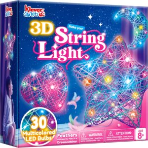 Klever Kits 3D Thread Art Kit for Children, Crafts for Children Aged 8, 9, 10, 11, 12 Years, DIY Lantern Craft Kit for Boys and Girls, with 30 Multicoloured LED Bulbs, Birthday Gifts