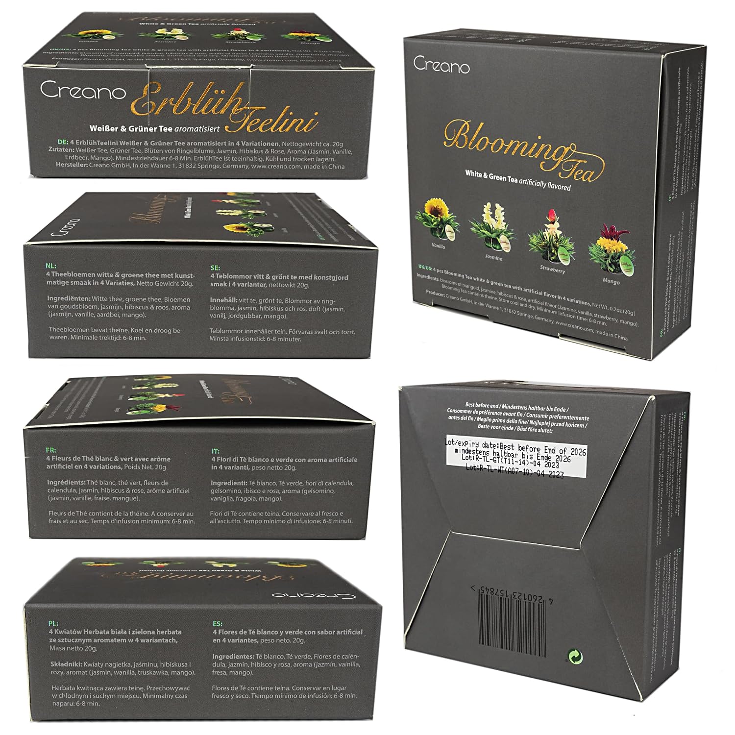 Creano 4 Tea Flowers in Elegant Gift Box - Teelini White & Green Tea in Cup Size – Bild 6