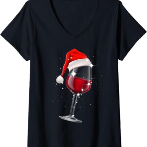 Women’s Wine Glasses Santa Hat Christmas Cann’t Be Fun Without Wine V-Neck T-Shirt