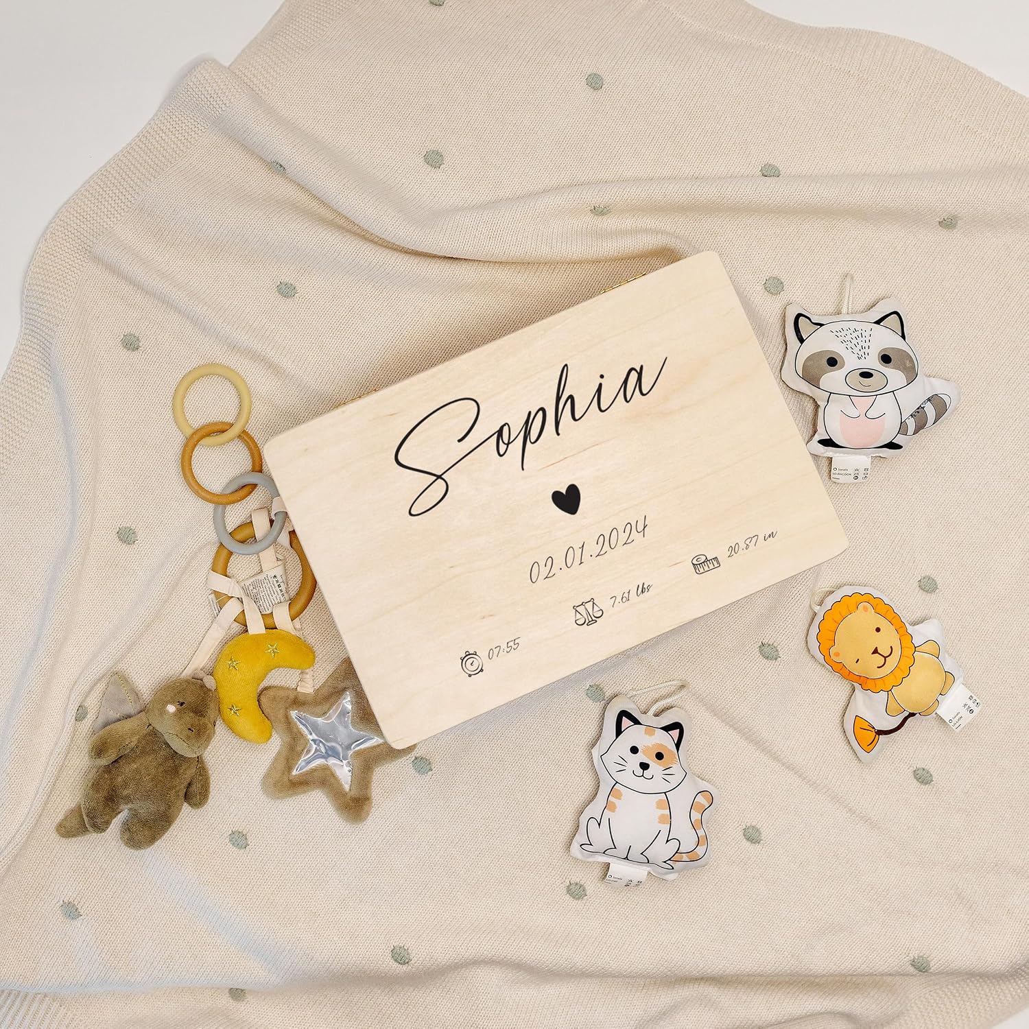 Creative Deco Baby Keepsake Box Personalised Heart with Name 30 x 20 x 14 – Bild 4