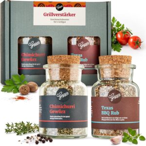 Gepp’s Delicatessen Spices in Cork Glass „Grilling“ I Barbecue Spice Texas BBQ Rub & Chimichurri Spice Mix I Barbecue Spice Gift Set I Delicatessen Gift I BBQ Spices without Artificial Additives
