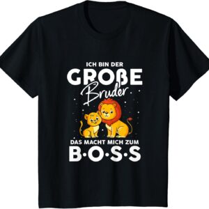 T-Shirt with German Text „Ich bin der große Bruder, der mich zum Cheflöwe“ [German Langu, black