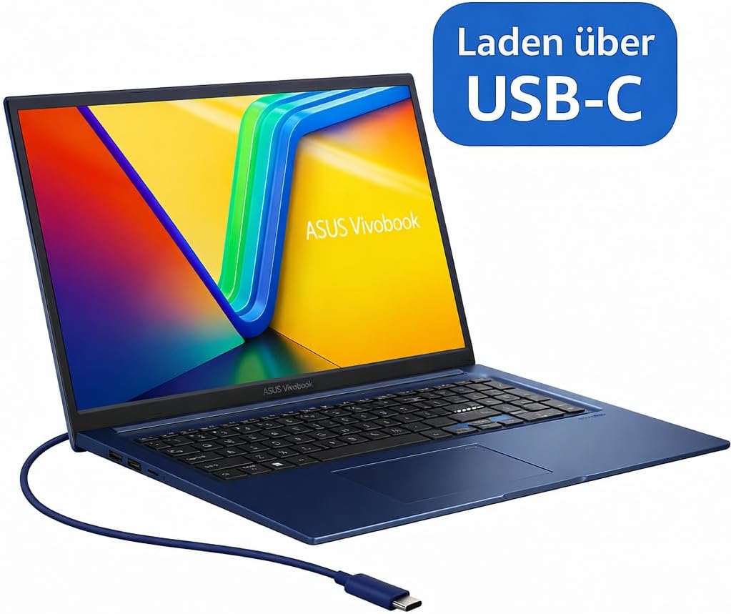 ASUS i3 Laptop 17.3 Inch FullHD (Intel Core 3 Processor 100U, 6 Cores, 4.70 GHz, 8 GB DDR5 RAM, 256 GB NVME SSD, HDMI, BT, Webcam, USB-C/3.0, Wi-Fi, Windows 11 Prof) Notebook #8605 – Bild 2