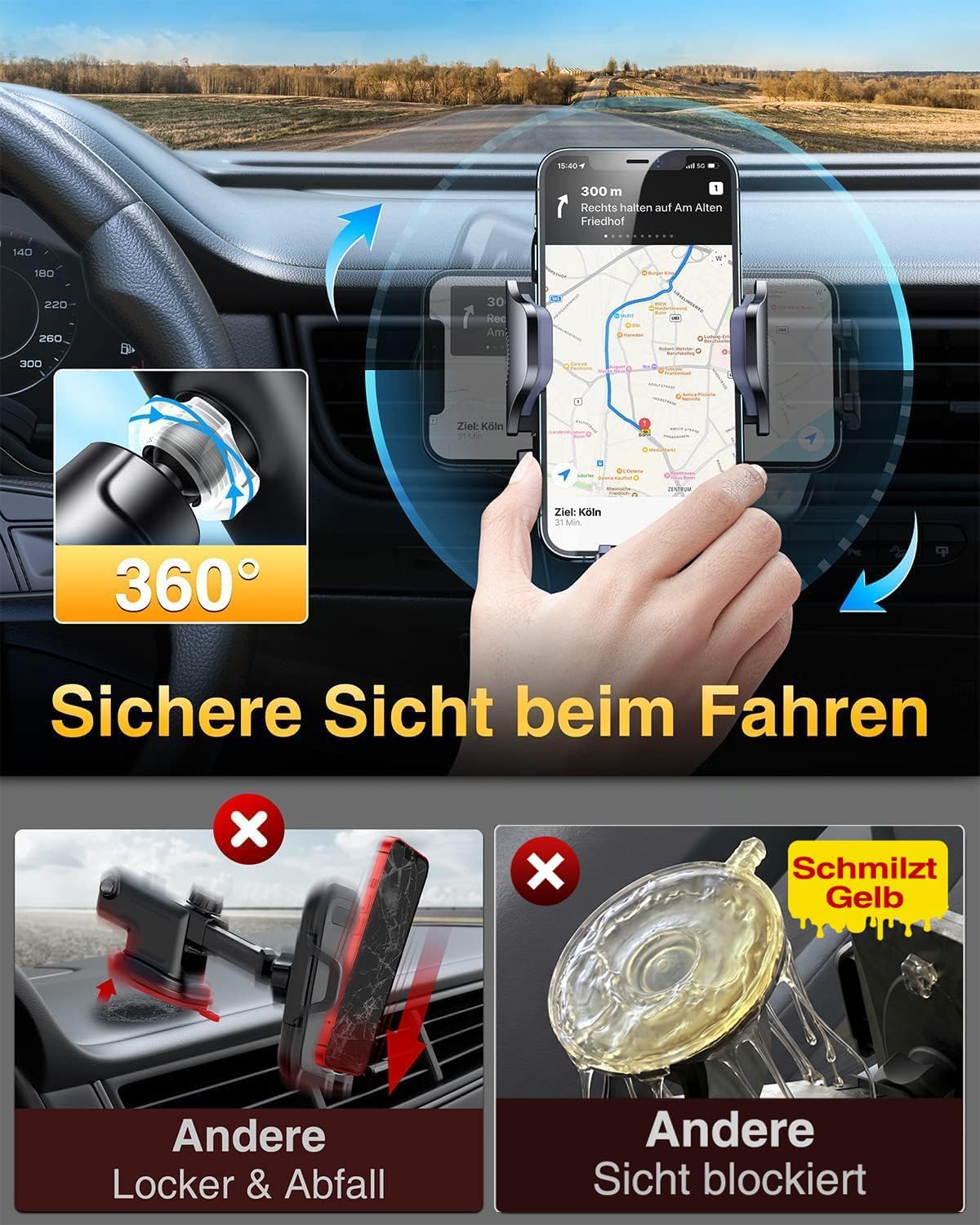 VANMASS 2026 Military Mobile Phone Holder Car Bombproof Ventilation Hook Mobile Phone Holder Car Ventilation 100% Secure Grip Mobile Phone Holder 360° Rotatable Car Holder Mobile Phone Car for iPhone – Bild 5