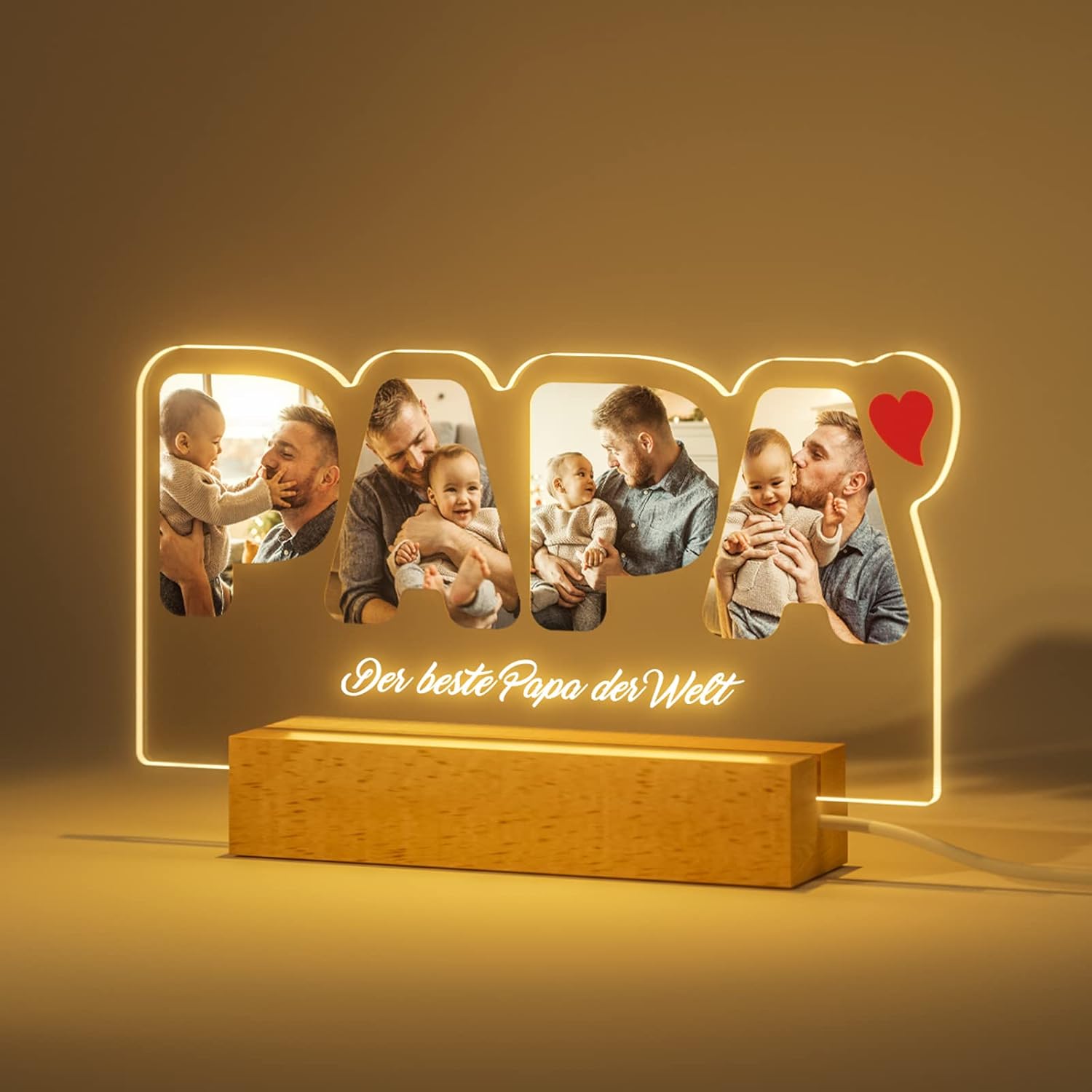 iDIY Personalised Gifts Dad Lamp - Gift Ideas for Father's Day, LED USB Night Light with Photo, Gifts for Dad Daughter Son, Glass Photo Album, Various Sockets to Choose From