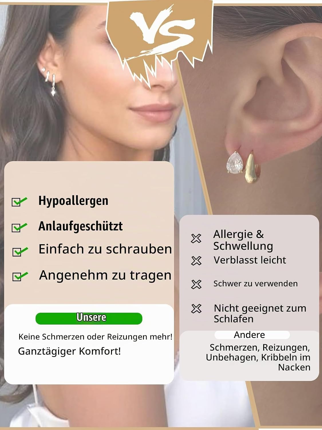 3 Pairs of Earrings Silver 925 Set for Women Hoop Earrings Hypoallergenic Earrings Small Zirconia Stud Earrings Silver Jewellery for Multiple Piercings – Bild 4