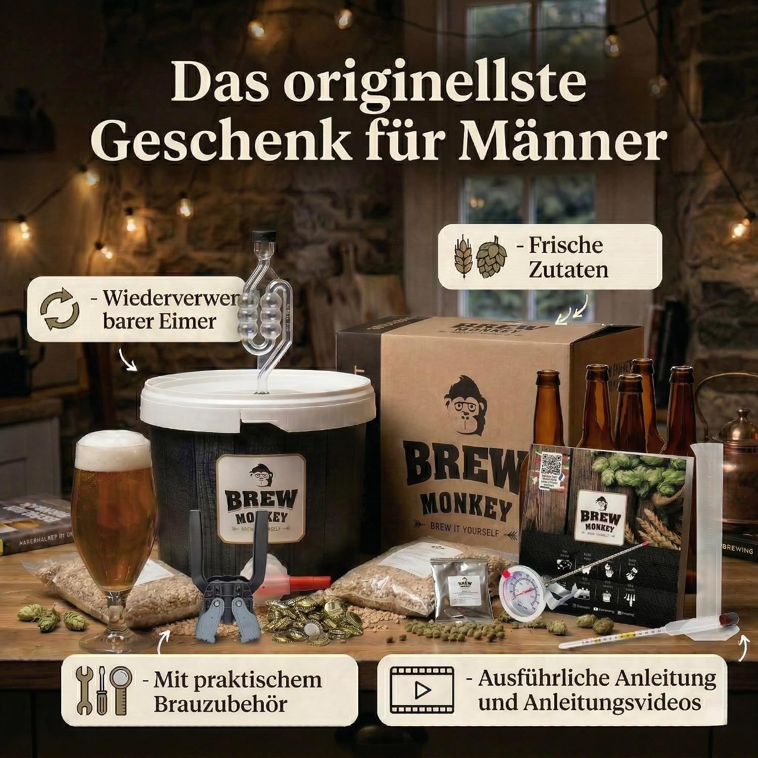 Brew Monkey Beer Brewing Set Helles | Luxe Set 5 Litres Beer | 6.4% Vol. | Beer Brewing Set | Men's Gifts | Beer Gifts for Men | Birthday Gift for Men | Gifts for Dad – Bild 5