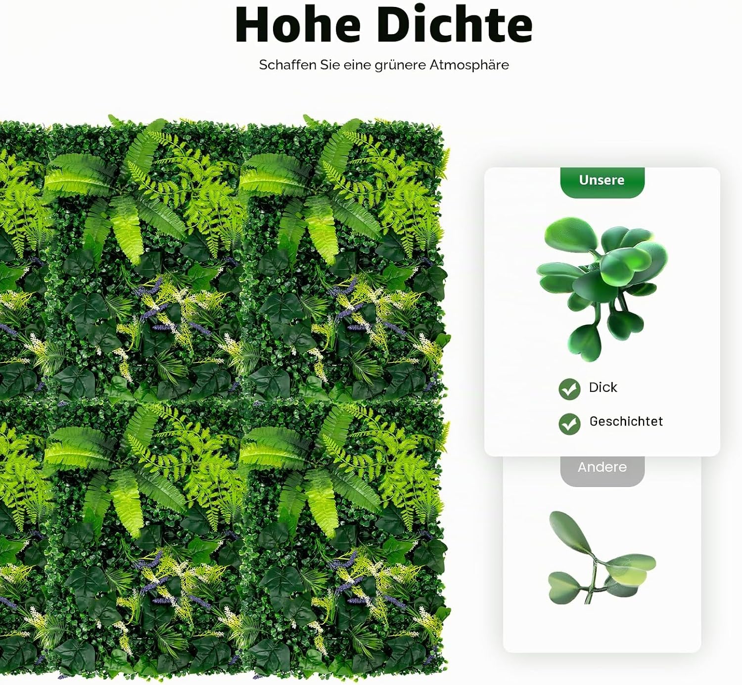Pack of 6 Artificial Plant Wall, 60 x 40 cm, Artificial Grass Backdrop Wall, with Flowers, 3D Grass Wall Panels, Wall Grass Wall Decoration, for Garden, Balcony, Weddings, Restaurant Decoration – Bild 3