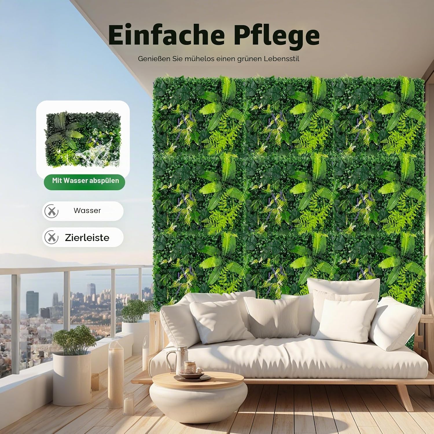 Pack of 6 Artificial Plant Wall, 60 x 40 cm, Artificial Grass Backdrop Wall, with Flowers, 3D Grass Wall Panels, Wall Grass Wall Decoration, for Garden, Balcony, Weddings, Restaurant Decoration – Bild 4