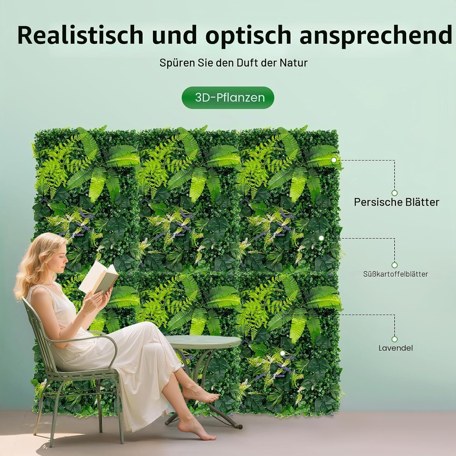Pack of 6 Artificial Plant Wall, 60 x 40 cm, Artificial Grass Backdrop Wall, with Flowers, 3D Grass Wall Panels, Wall Grass Wall Decoration, for Garden, Balcony, Weddings, Restaurant Decoration – Bild 5