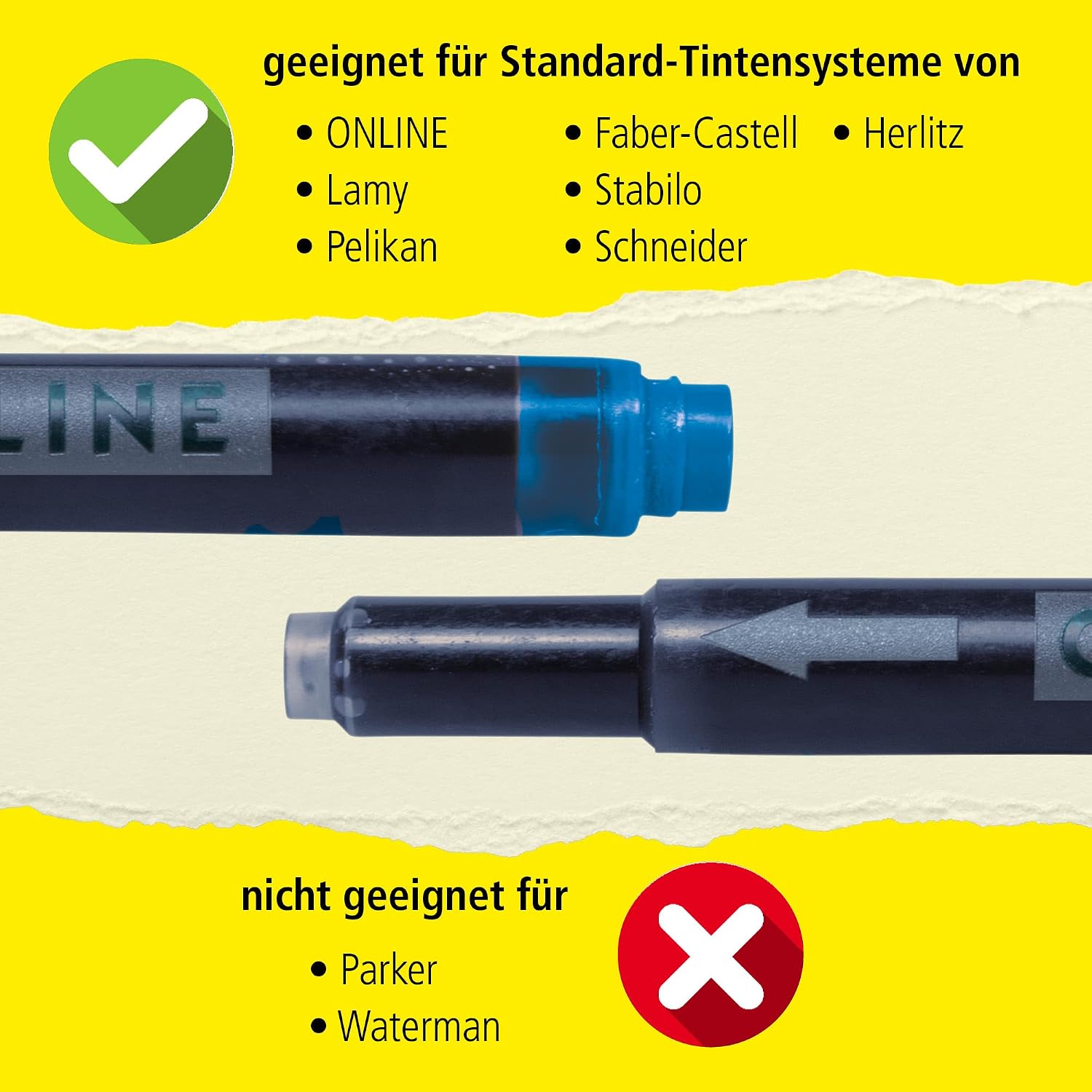 Online Combination Fountain Pen Cartridges, Universal Cartridges Compatible with All Standard Fountain Pens including Lamy, Replacement Cartridges, Erasable, Washable, Also Suitable for Rollerballs, Value Pack – Bild 2