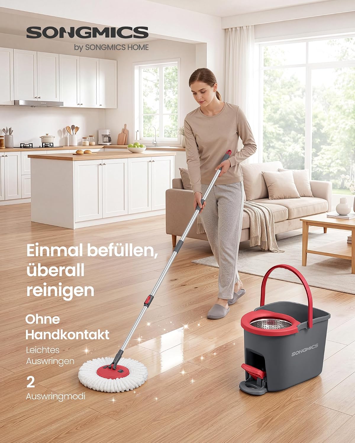 SONGMICS Mop Set with Bucket and Spin - 4 Microfibre Covers – Bild 2