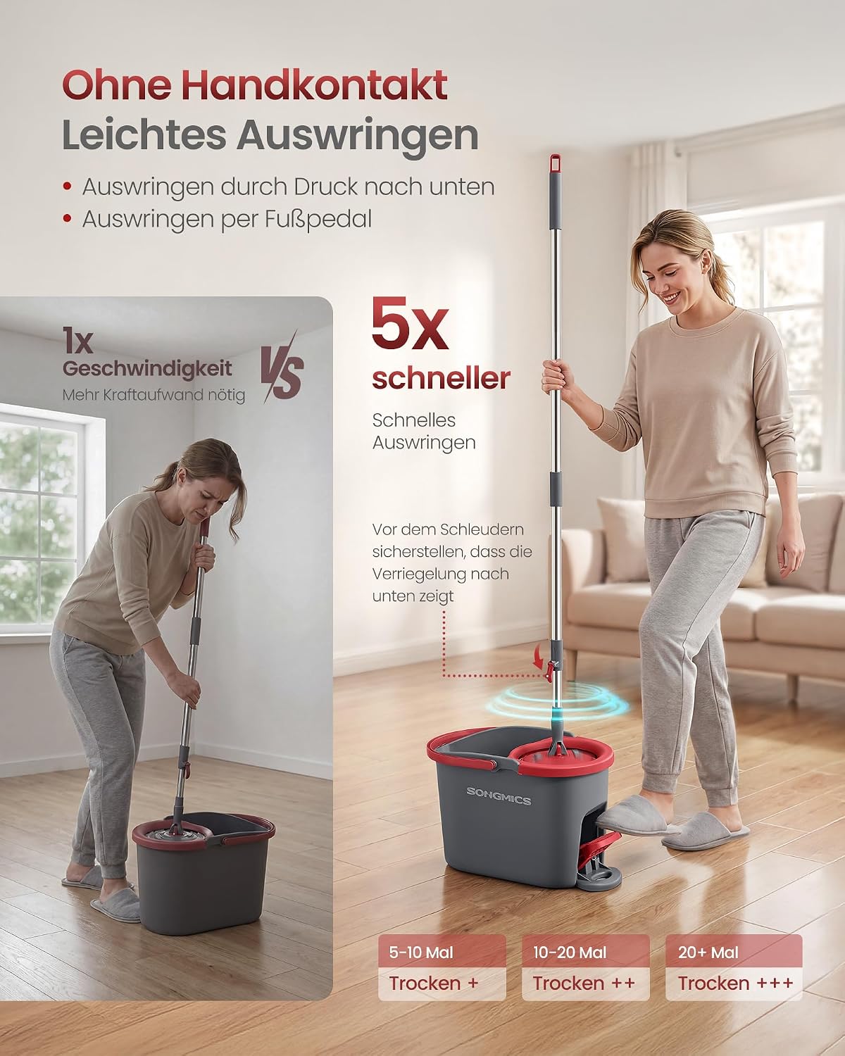 SONGMICS Mop Set with Bucket and Spin - 4 Microfibre Covers – Bild 3