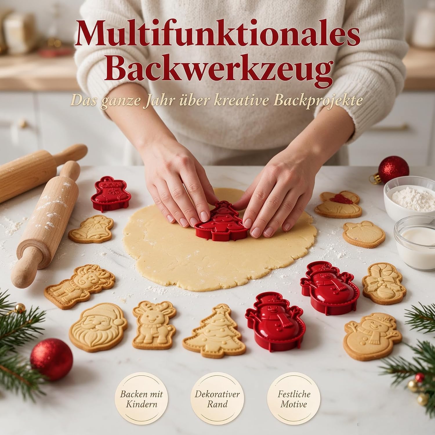 Christmas Mini Hand Pie Baking Moulds for Baking Lovers Christmas Cookie Cutters Festive Hand Cake Moulds Stainless Steel Dough Press Autumn Baking Tool Simple Pastry Maker Biscuit Mould (Christmas – Bild 4