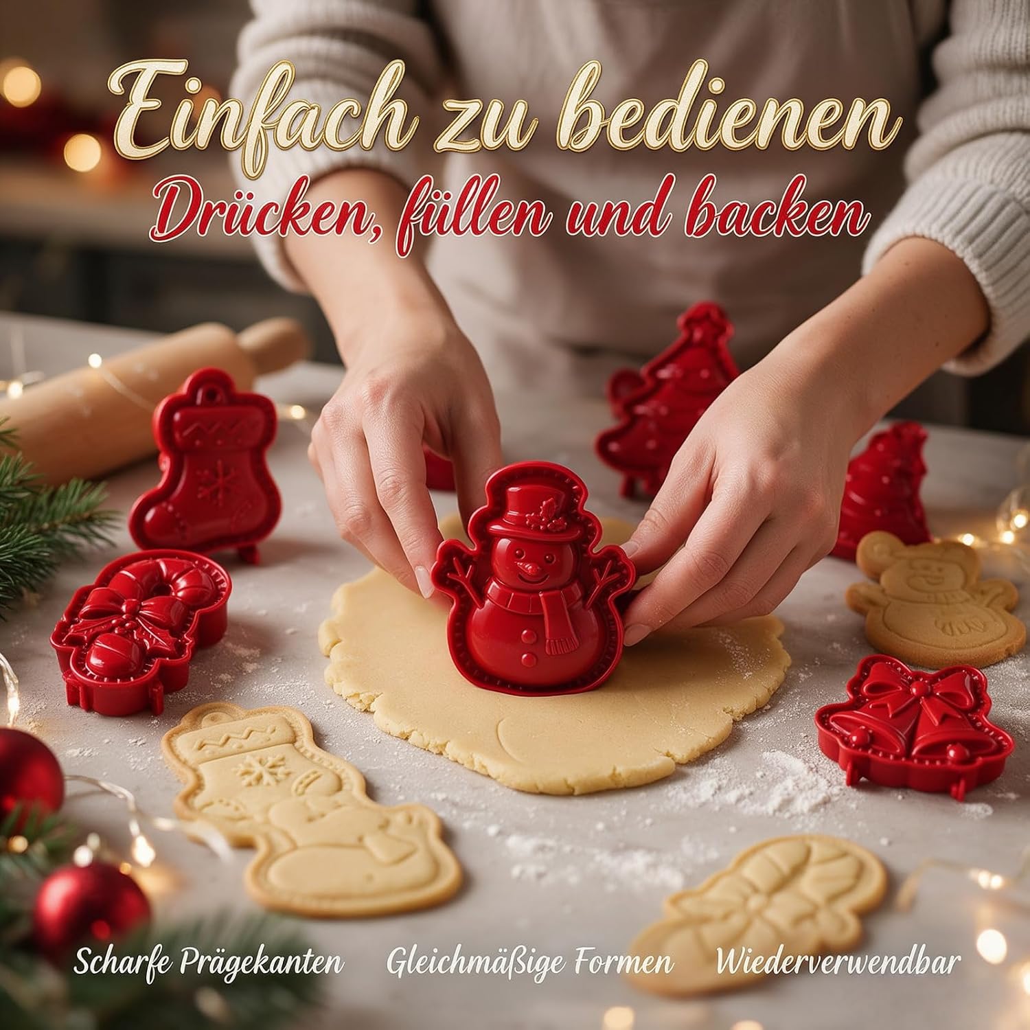 Christmas Mini Hand Pie Baking Moulds for Baking Lovers Christmas Cookie Cutters Festive Hand Cake Moulds Stainless Steel Dough Press Autumn Baking Tool Simple Pastry Maker Biscuit Mould (Christmas – Bild 8