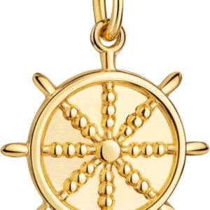 Small Steering Wheel Pendant Maritime 333 Yellow Gold Ship Rowing Pendant for Women with Chain or without Chain Selectable